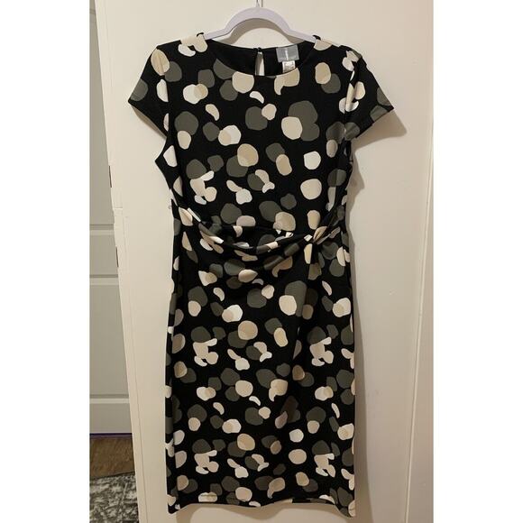 Fair Lady Stretch Sheath Black,Ivory Spot Polka Dot Dress Size 8 Vintage - Picture 2 of 12